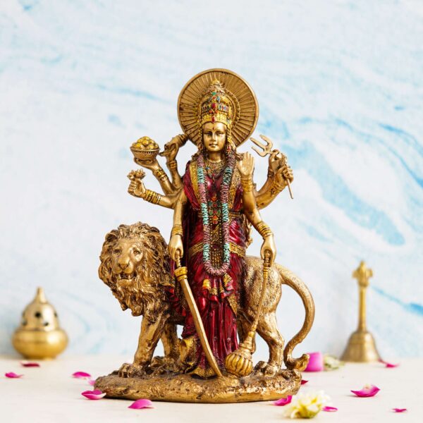 Beautiful Maa Durga Sherawali MATA Metal with Crystal Diamond Studded God Idol Showpiece for Pooja - Image 2