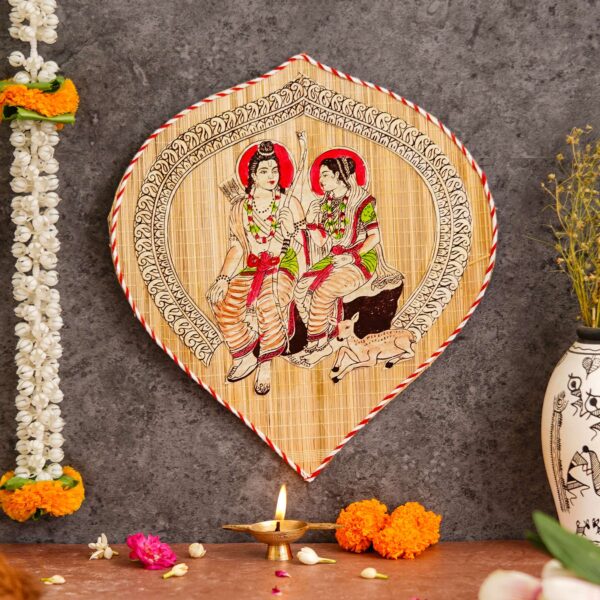 Bamboo Hand Crafted Leaf Design Wall Hangings Of Shri Ram Ji With Janaki Ji For Home Decor | Bamboo Art For Wall Decor