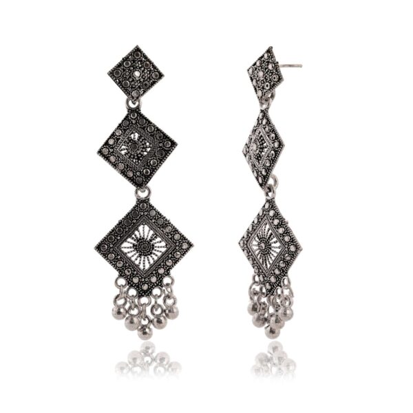 Women Traditional Silver AZ838-OXidised Jhumka Set | German Silver Chand Baliyan & Jhumkas Earrings for Women | Birthday & Anniversary Gift -AZ838-OX-ER47 - Image 3